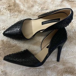 French Connection Forever Studded Heels/Pumps Black Vegan Leather Women's Sz 6.5